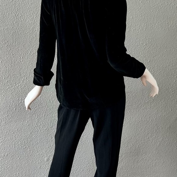 Vintage 70s Black Velvet Mod NEW GIRL Button Disco Blouse Top S - Picture 11 of 13